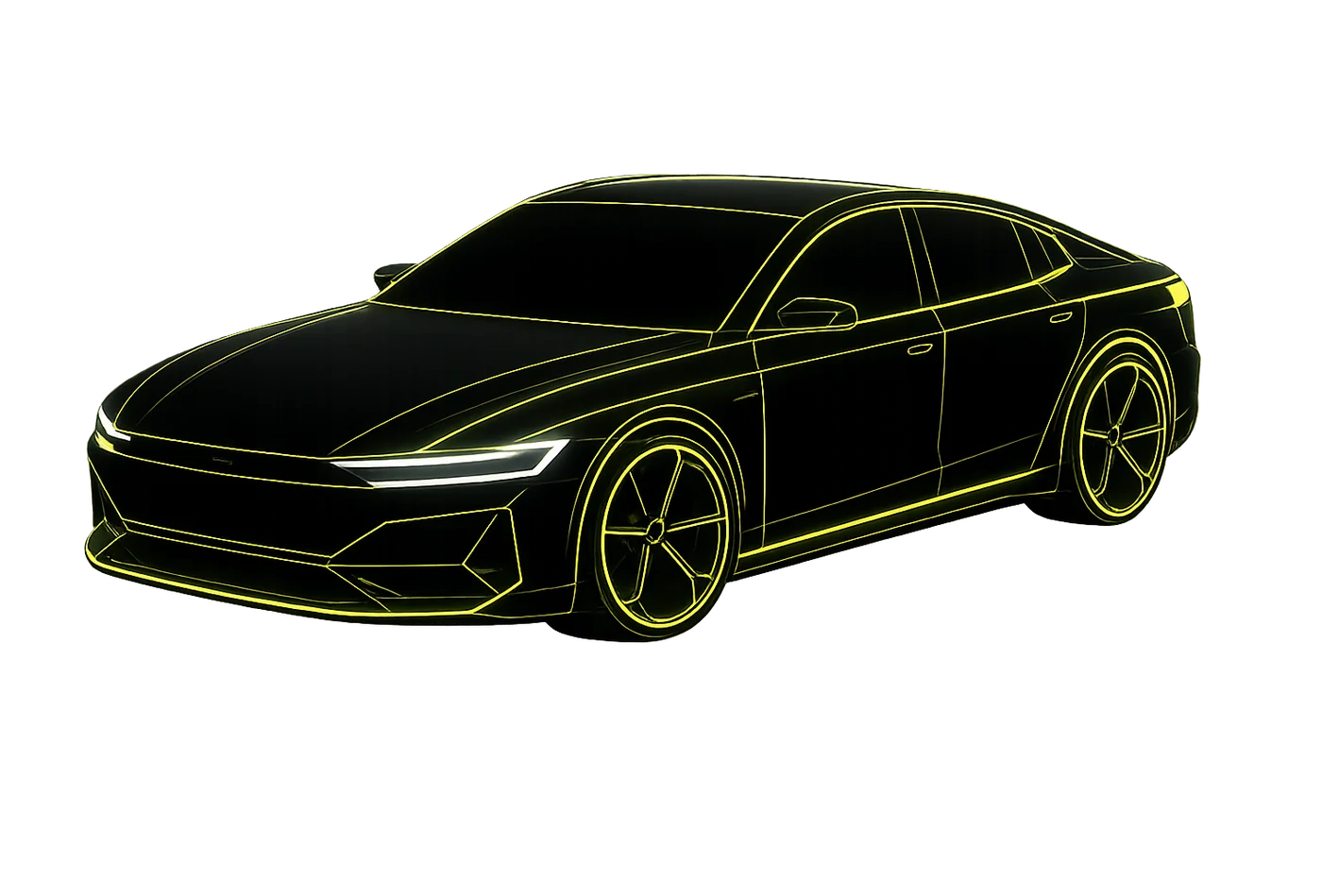Neon wireframe illustration of a car, Southall MOT Services
